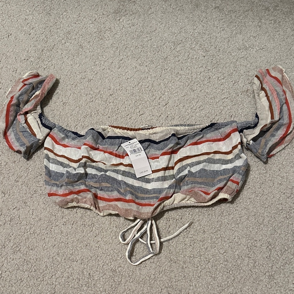 American Eagle Outfitters Striped Off-Shoulder Crop Top
